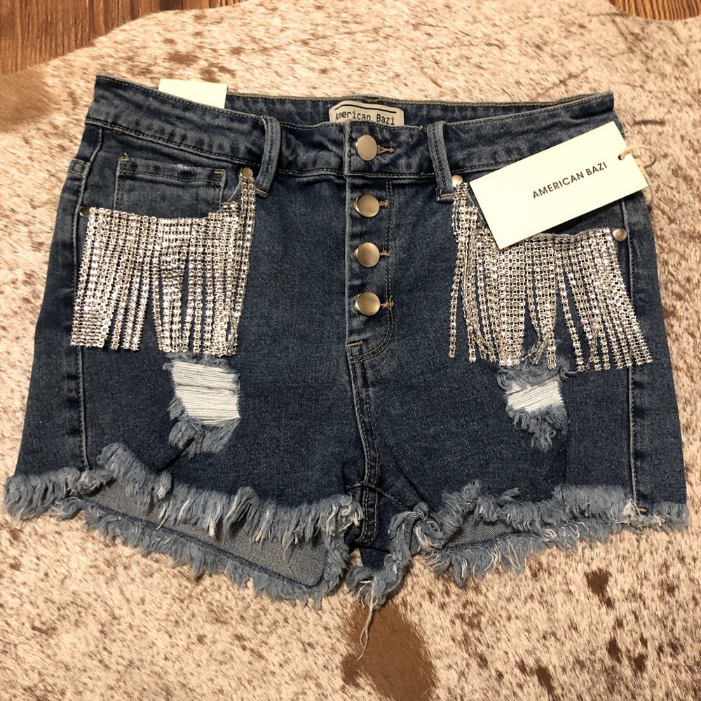 Rhinestone denim shorts